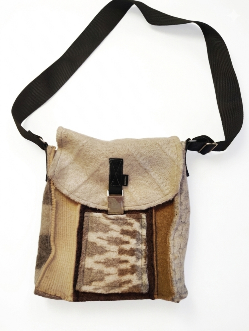 BAABAAZUZU Upcycled‎ Wool Patchwork Crossbody Messenger Bag Like New Boho